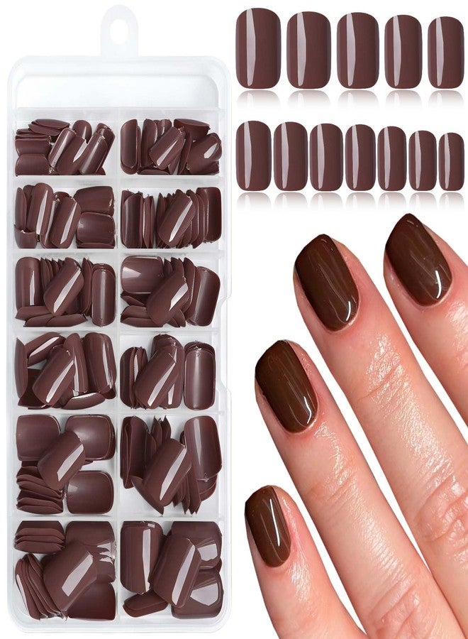 LuckForever 240pc Dark Brown Press on Nails Short Square Fake Nails with Adhesive Tabs, Short Acrylic Nails Press ons Coffee Glue on Nails Square False Artificial Fingernail for Women Girls Kids - Image 1